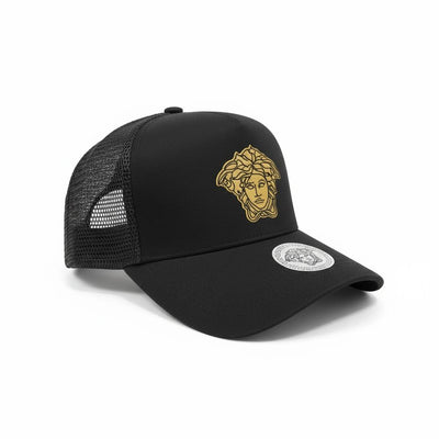 Versace Medusa Black Trucker Cap – Gold Icon Edition 👑🖤✨