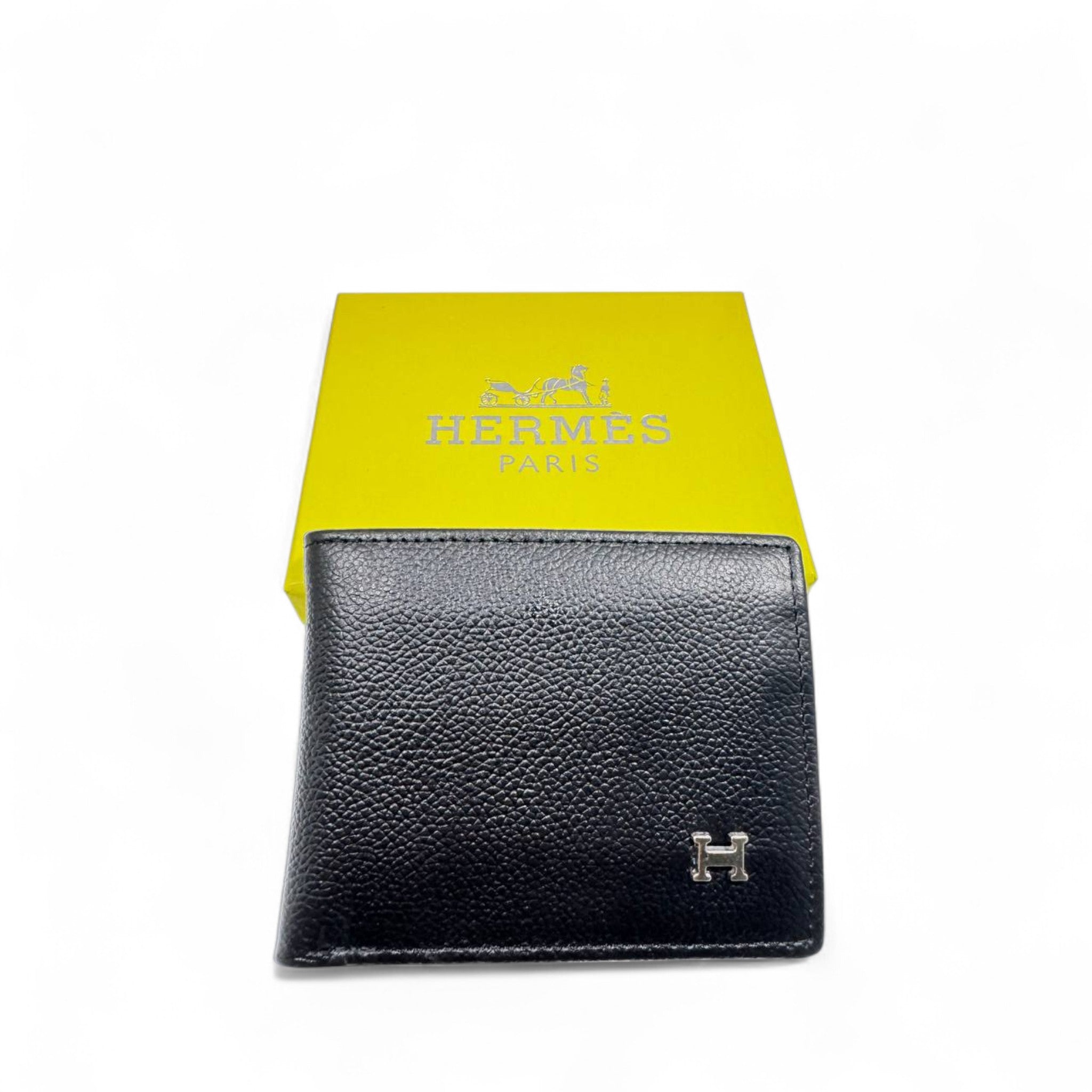 🖤 Hermès Black Leather Wallet – Men’s Luxury Bifold with Silver 'H' Logo 🖤