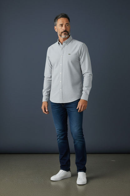 Lacoste Premium Classic Button-Down Long Sleeve Oxford Cotton Shirt for Men 🤍🐊
