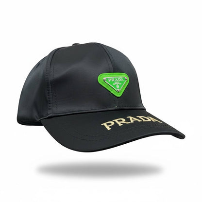 Prada Black Cap with Green Triangle Logo 🖤💚✨