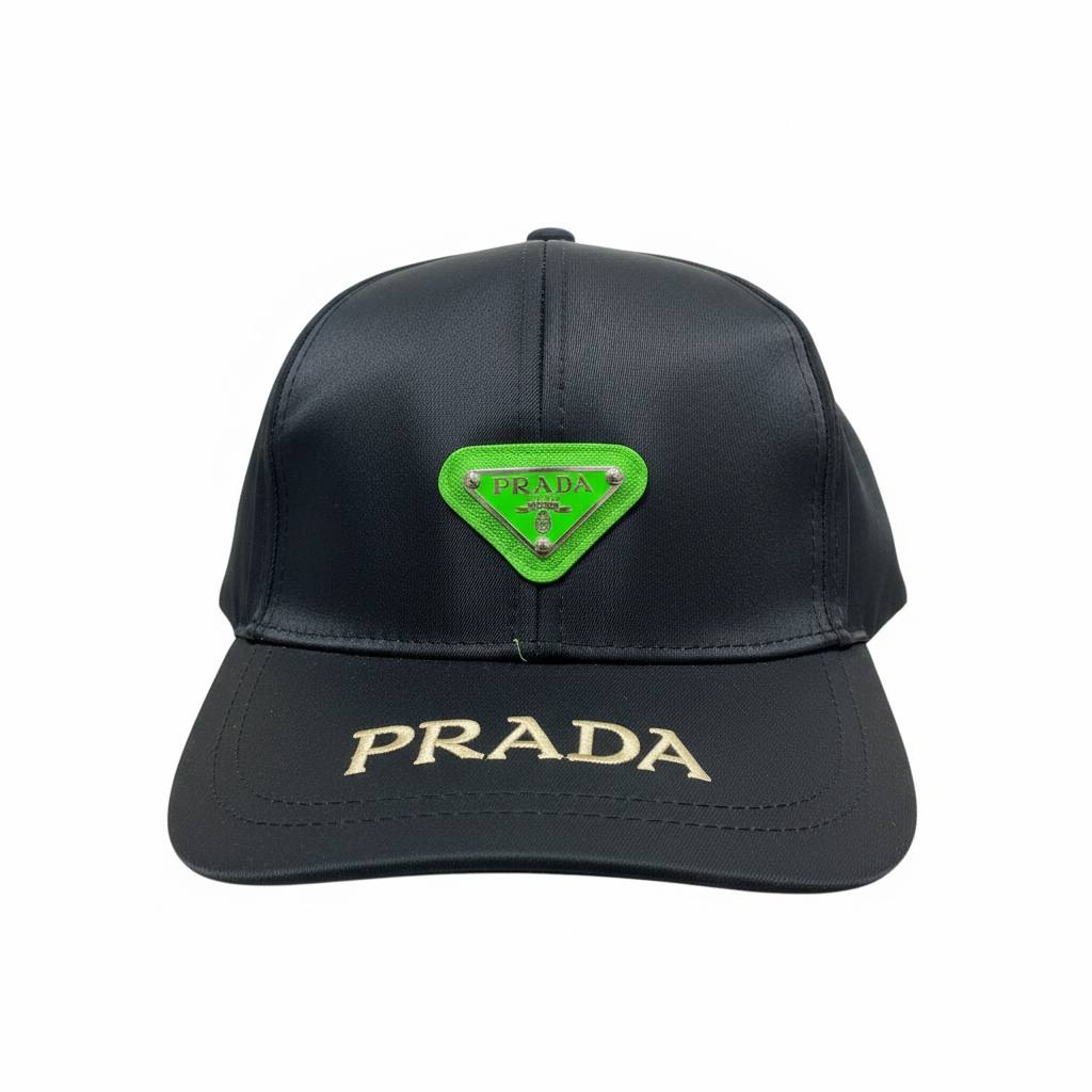 Prada Black Cap with Green Triangle Logo 🖤💚✨