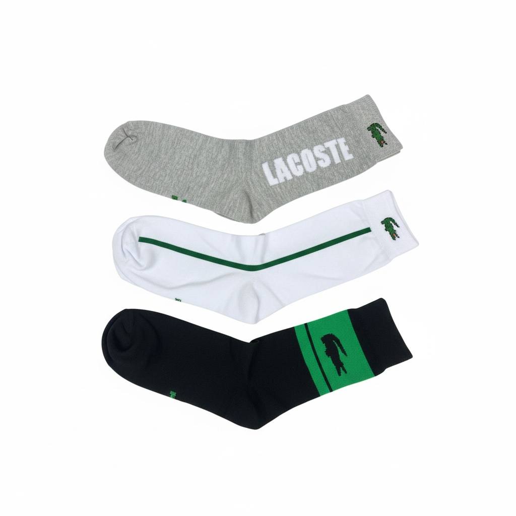 Lacoste Premium Socks Pack (6 Pieces) – Black, Grey & White Edition 🐊🧦🔥