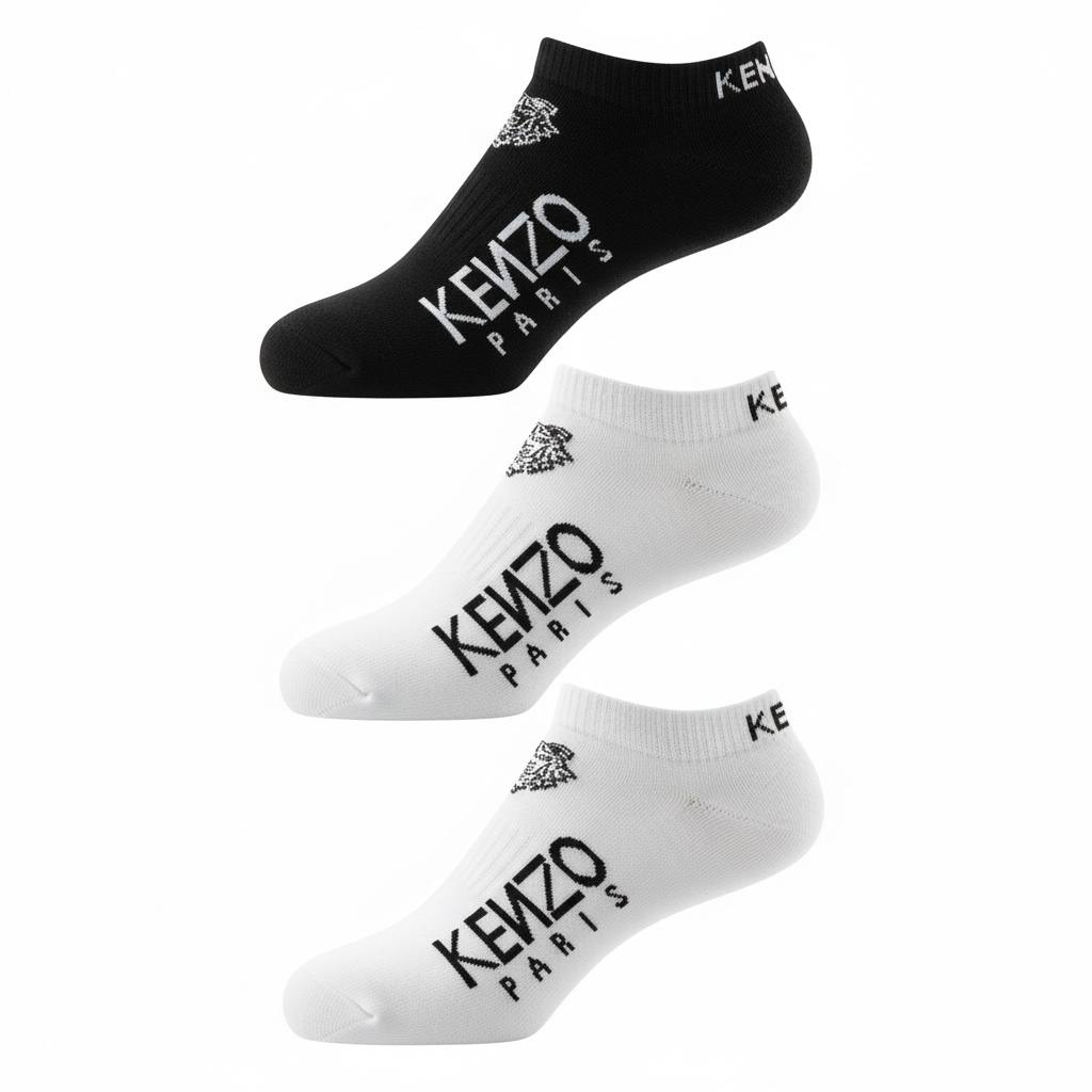Kenzo Paris No-Show Socks 3-Pack 🧦🔥 | 1 Black & 2 White