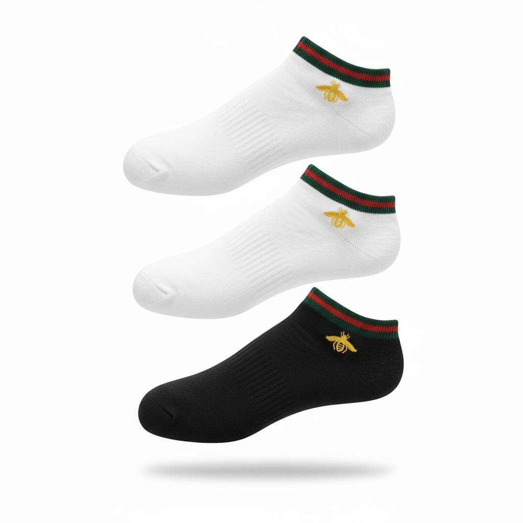 Gucci Web Bee No-Show Socks 3-Pack 🐝🧦 | 2 White & 1 Black