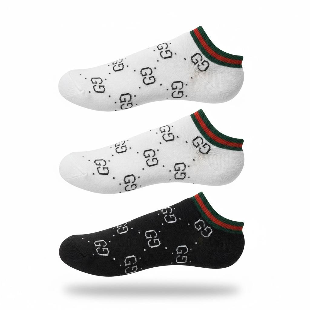 Gucci GG Web No-Show Socks 3-Pack 🧦🔥 | 2 White & 1 Black