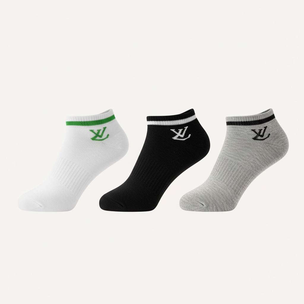 Louis Vuitton LV No-Show Socks 3-Pack 🧦✨ | White, Black & Grey