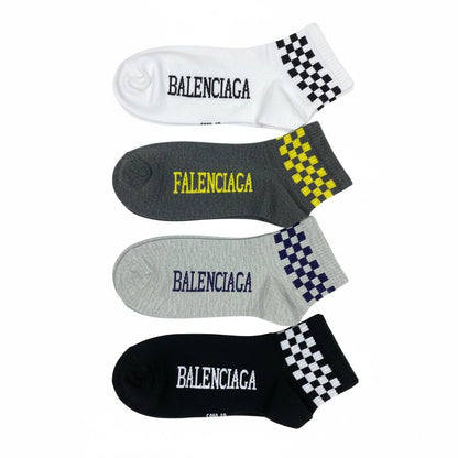 Balenciaga Low-Cut Socks 5-Piece Set 🧦🔥 | Mixed Colors Checker Design
