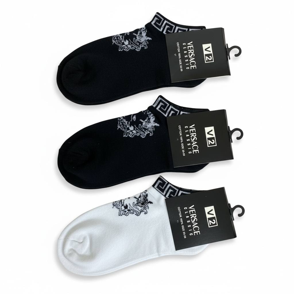 versace Classic Ankle Socks 3-Piece Set 🖤🤍 | 2 Black & 1 White