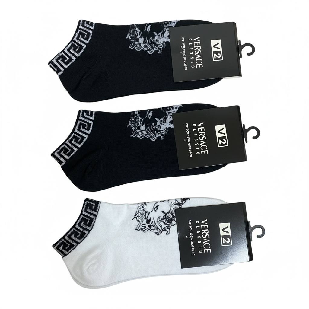 versace Classic Ankle Socks 3-Piece Set 🖤🤍 | 2 Black & 1 White