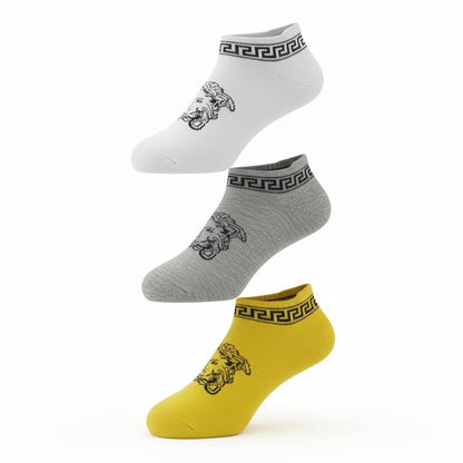 Versace Medusa Ankle Socks 3-Piece Set 🖤🤍💛 | White, Grey & Yellow
