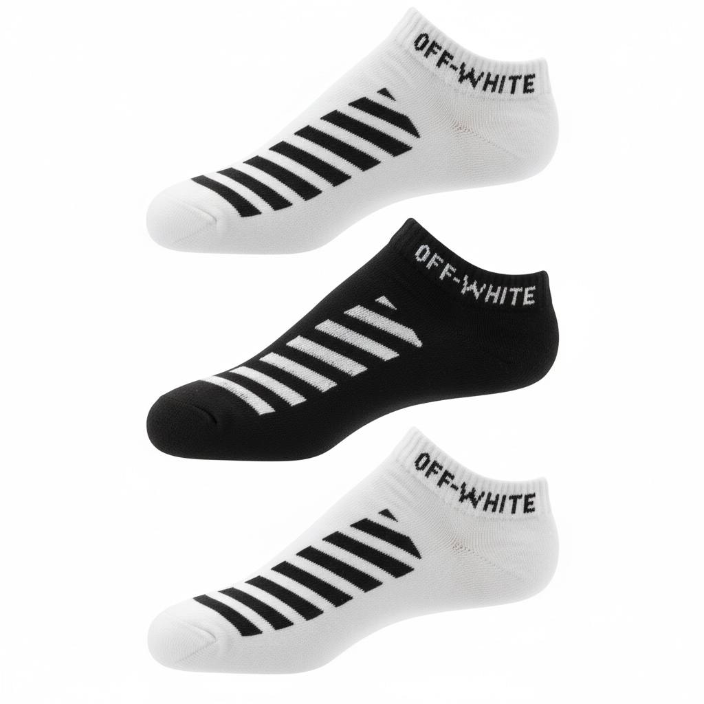 Off-White Diagonal Stripe Ankle Socks 3-Piece Set 🖤🤍 | Black & White Edition