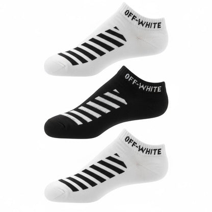 Off-White Diagonal Stripe Ankle Socks 3-Piece Set 🖤🤍 | Black & White Edition