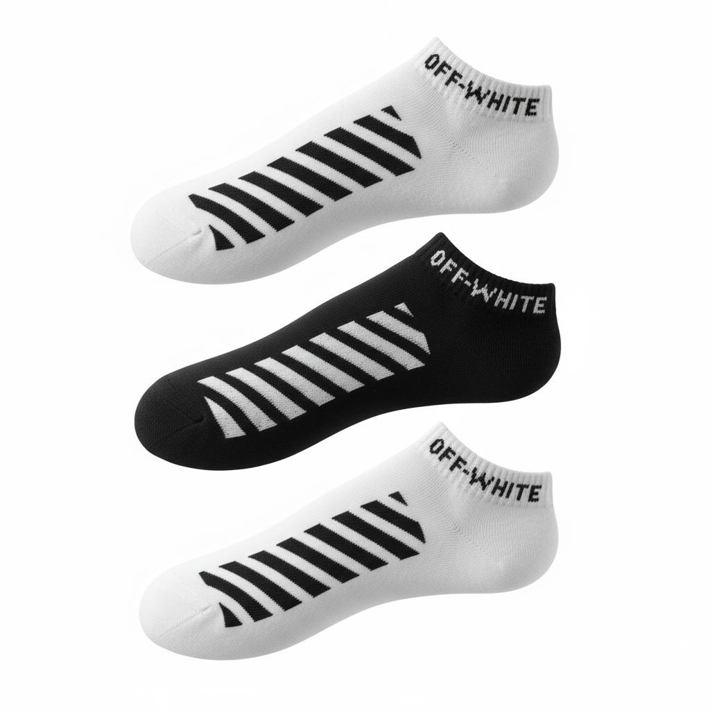 Off-White Diagonal Stripe Ankle Socks 3-Piece Set 🖤🤍 | Black & White Edition