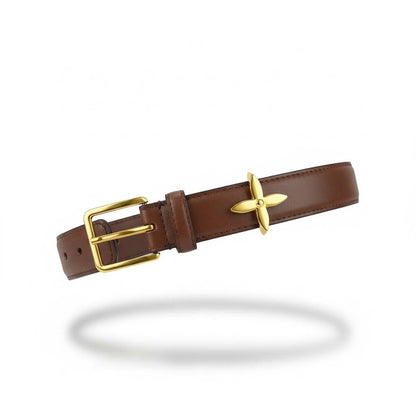 Louis Vuitton Leather Belt – Brown Classic Gold Monogram Accent ✨🟤