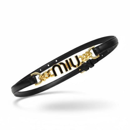 Miu Miu Black Leather Logo Belt – Gold Chain Statement Waist Accessory ✨🖤