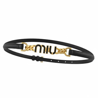 Miu Miu Black Leather Logo Belt – Gold Chain Statement Waist Accessory ✨🖤