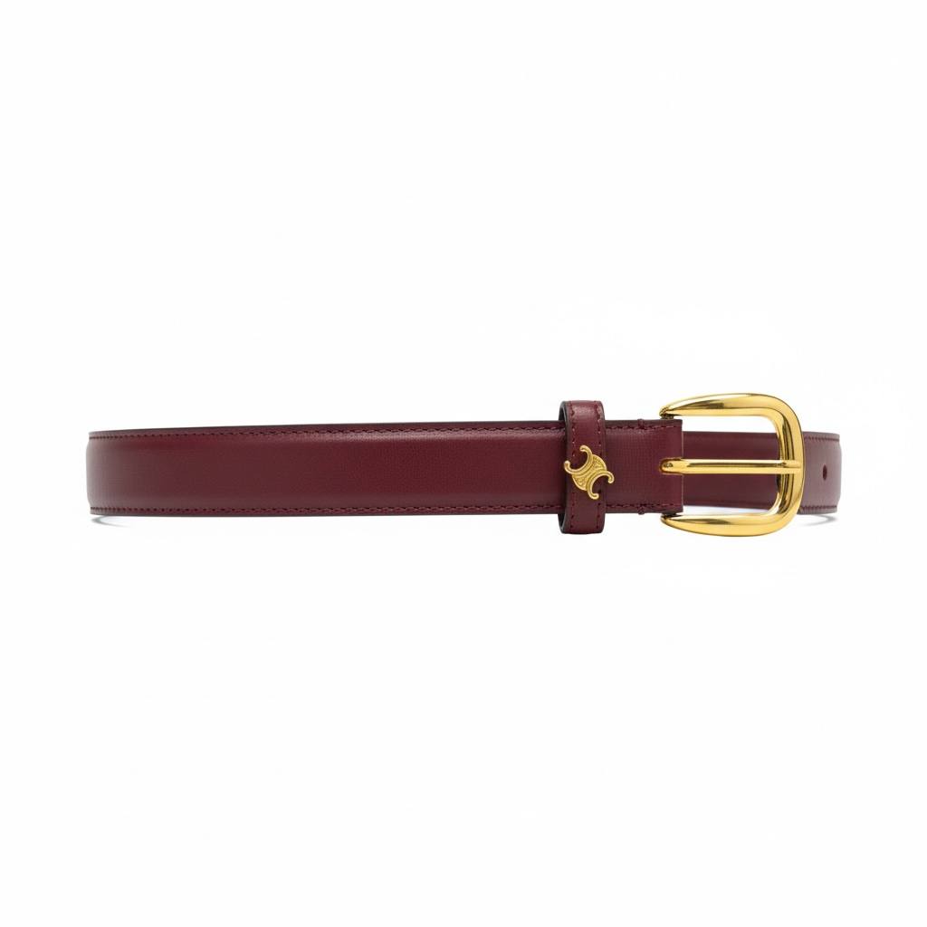 Celine Classic Burgundy Leather Belt – Gold Buckle Timeless Essential ✨🍷