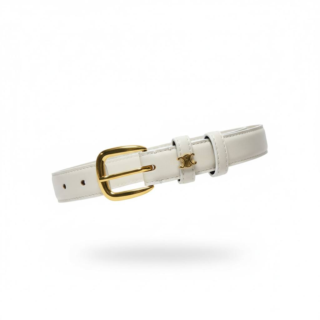Celine Classic Ivory Leather Belt – Gold Buckle Minimal Elegance ✨🤍