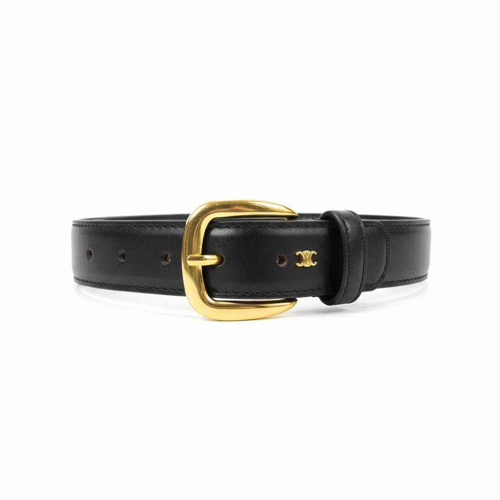Celine Classic Black Leather Belt – Gold Buckle Minimal Luxe ✨🖤