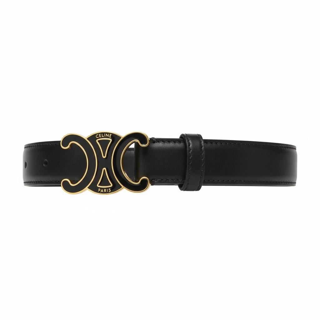 Celine Triomphe Black Enamel Belt – Gold Paris Signature Buckle ✨🖤