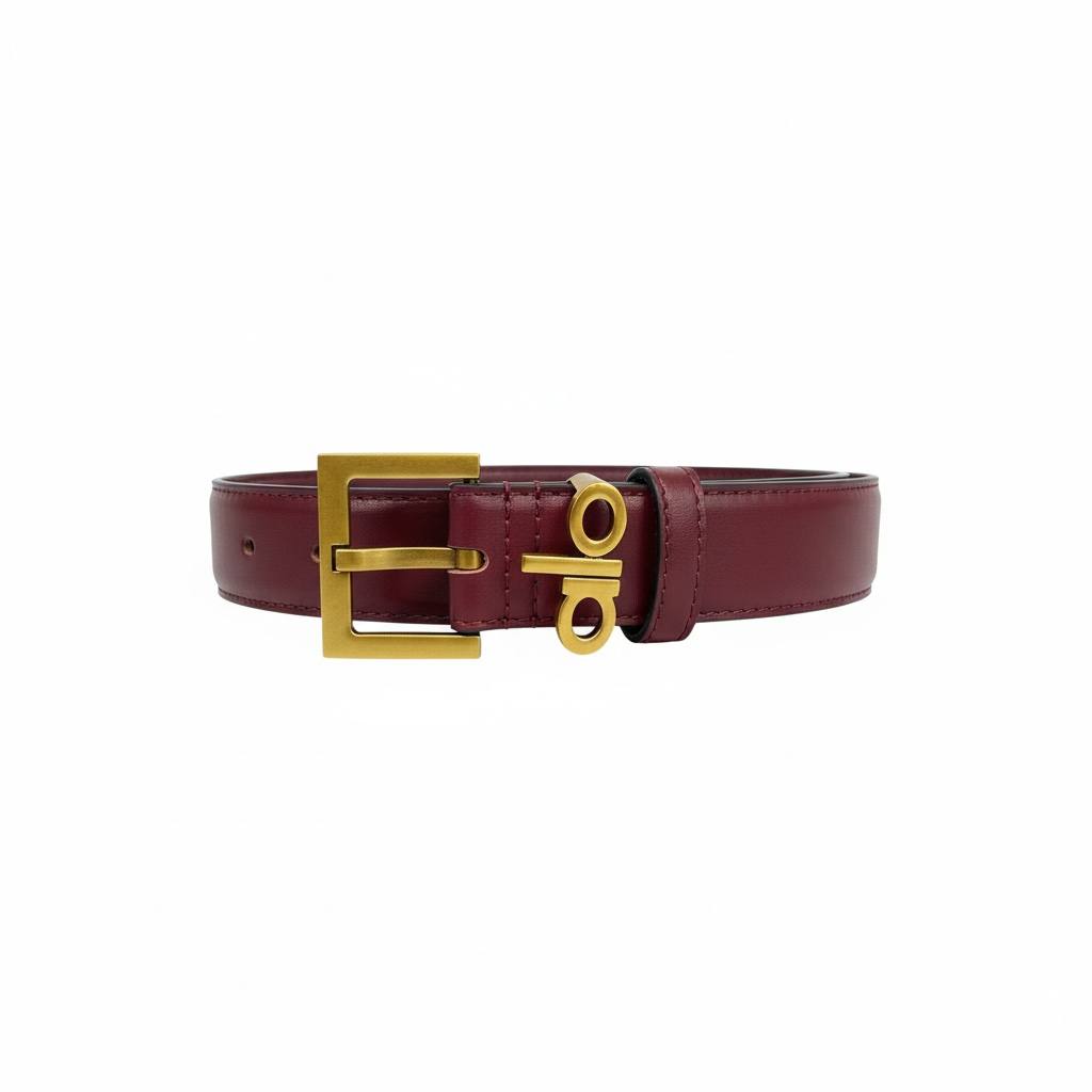 ALO Burgundy Leather Belt – Matte Gold Statement Buckle ✨🍷
