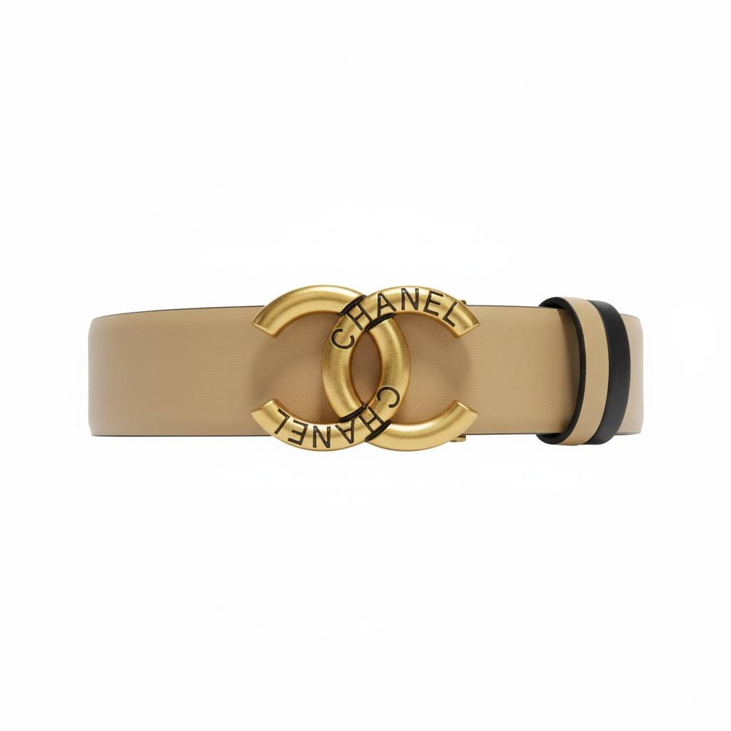 Chanel CC Logo Leather Belt – Beige Gold Statement Buckle ✨🤍