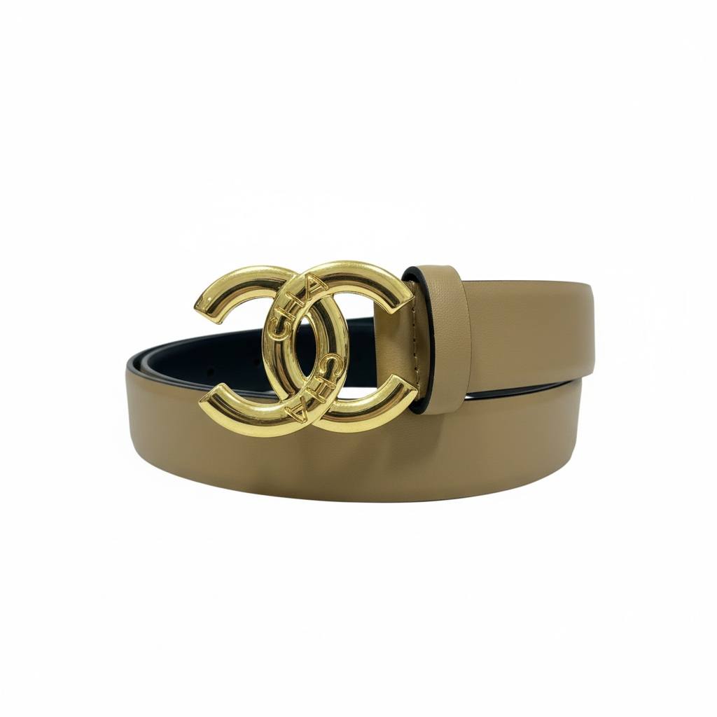Chanel CC Engraved Logo Leather Belt – Beige with Gold Buckle 🤎✨