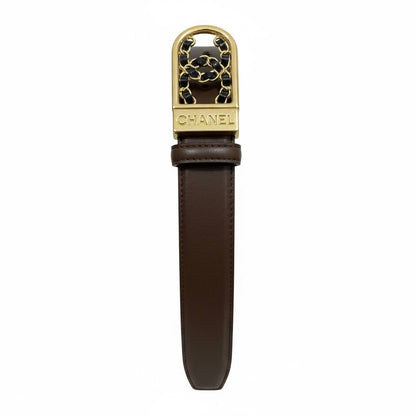 Chanel Chain-Link Leather Belt – Brown with Gold Logo Buckle 🤎✨