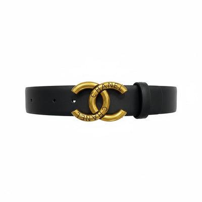 Chanel CC Logo Leather Belt – Black Gold Engraved Buckle ✨🖤