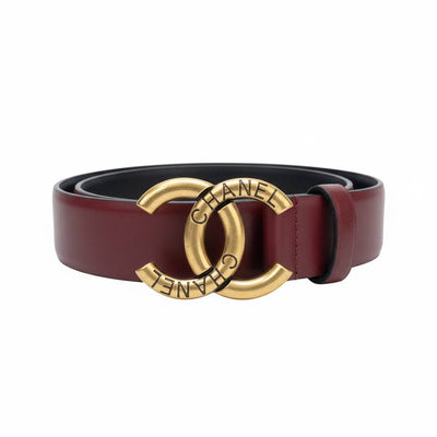 Chanel CC Logo Leather Belt – Burgundy Gold Statement Buckle ✨🍷