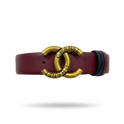 Chanel CC Logo Leather Belt – Burgundy Gold Statement Buckle ✨🍷