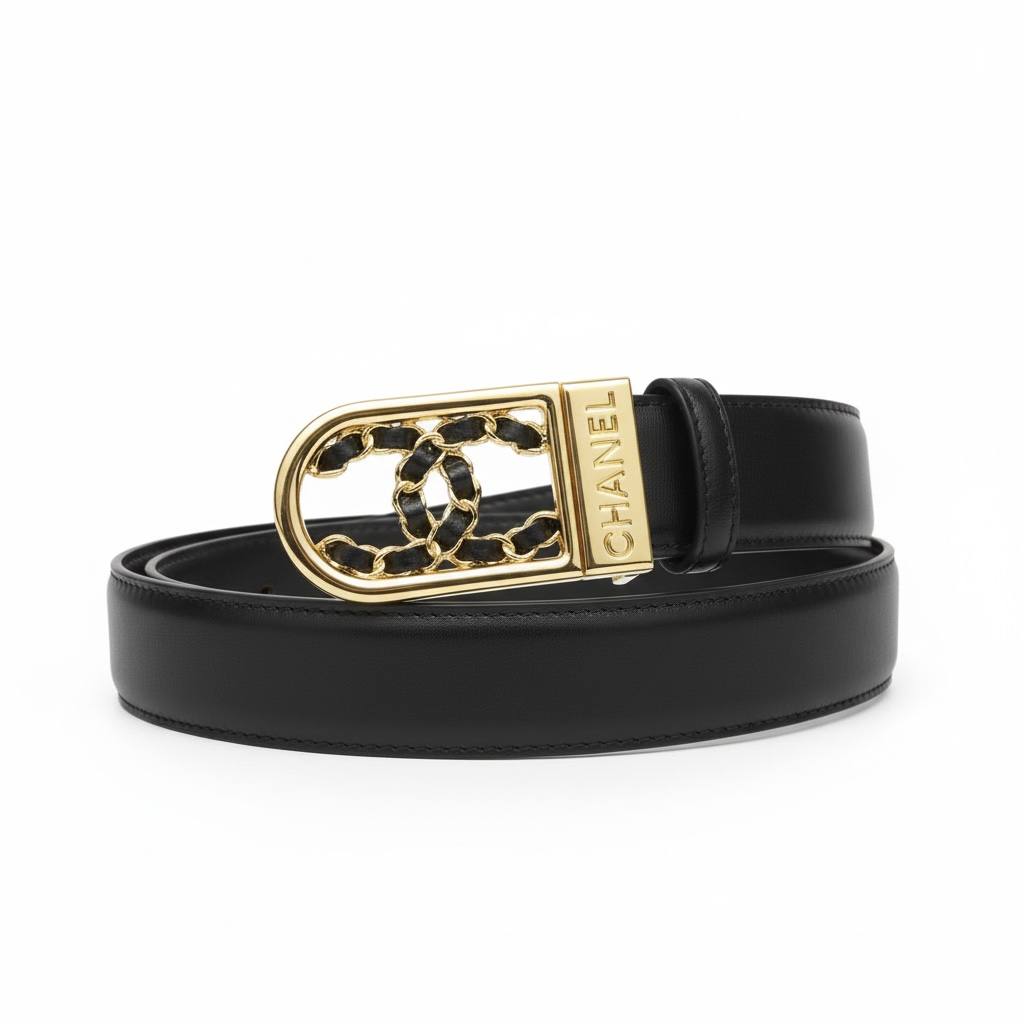 Chanel CC Chain Buckle Belt – Black Leather Gold Signature ✨🖤