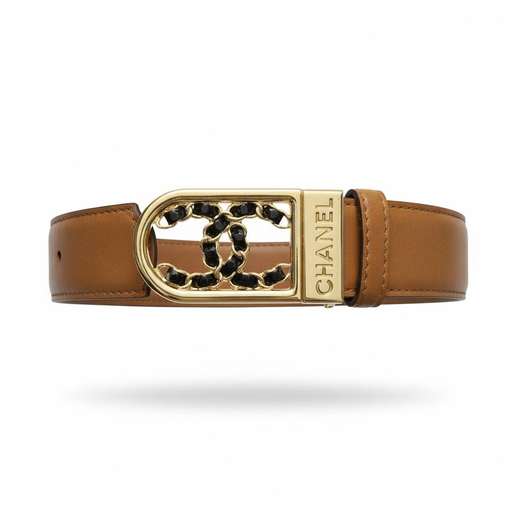 Chanel CC Chain Buckle Belt – Tan Leather Gold Signature ✨🤎
