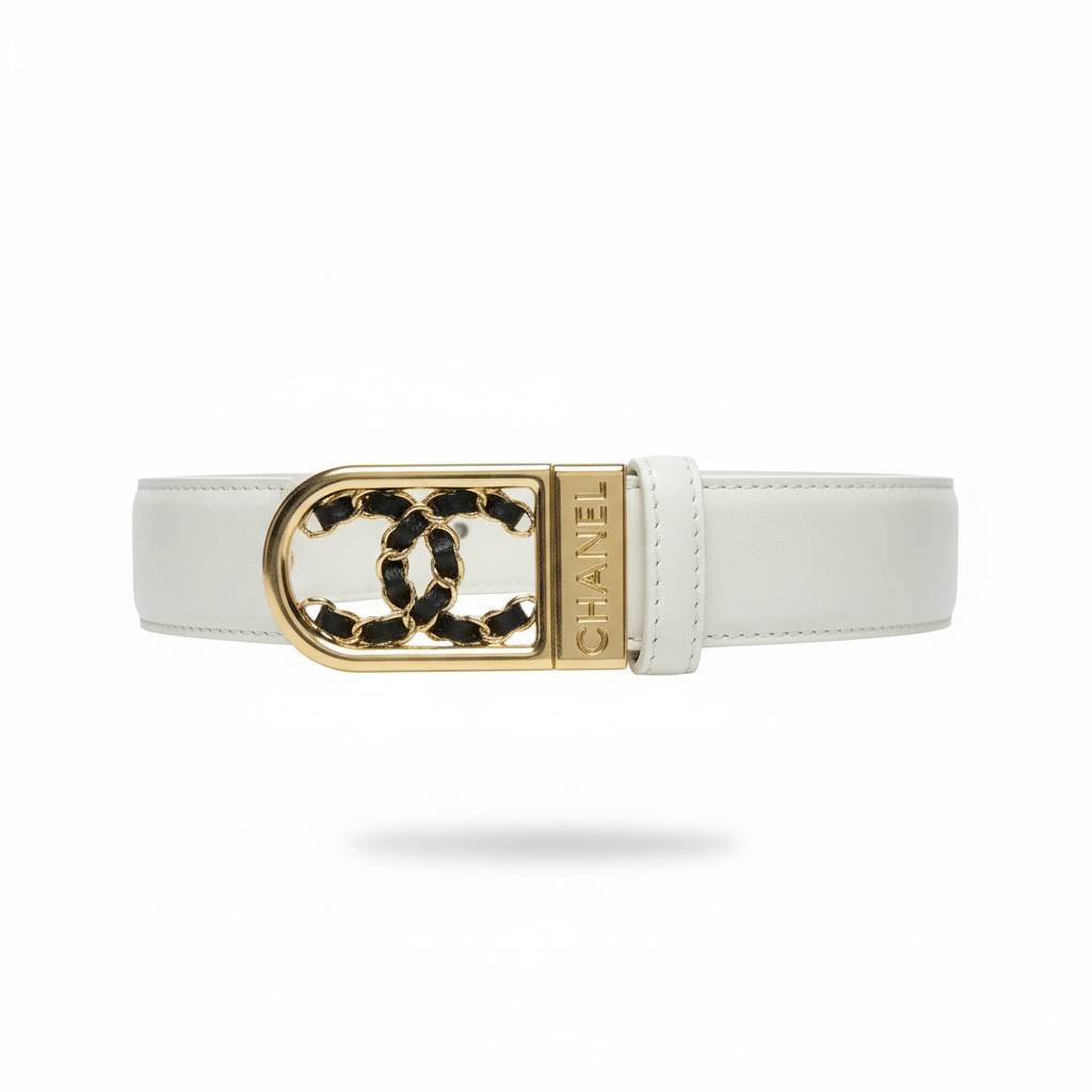 Chanel CC Chain Buckle Belt – Ivory Leather Gold Statement ✨🤍