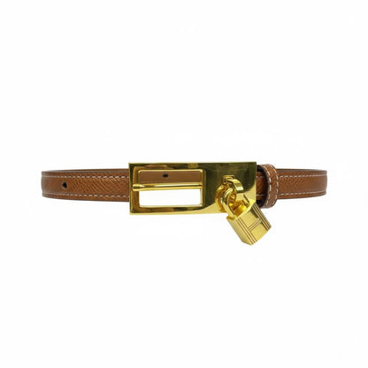 Hermès-Inspired Gold Lock Leather Belt – Brown with Statement Padlock 🔐✨