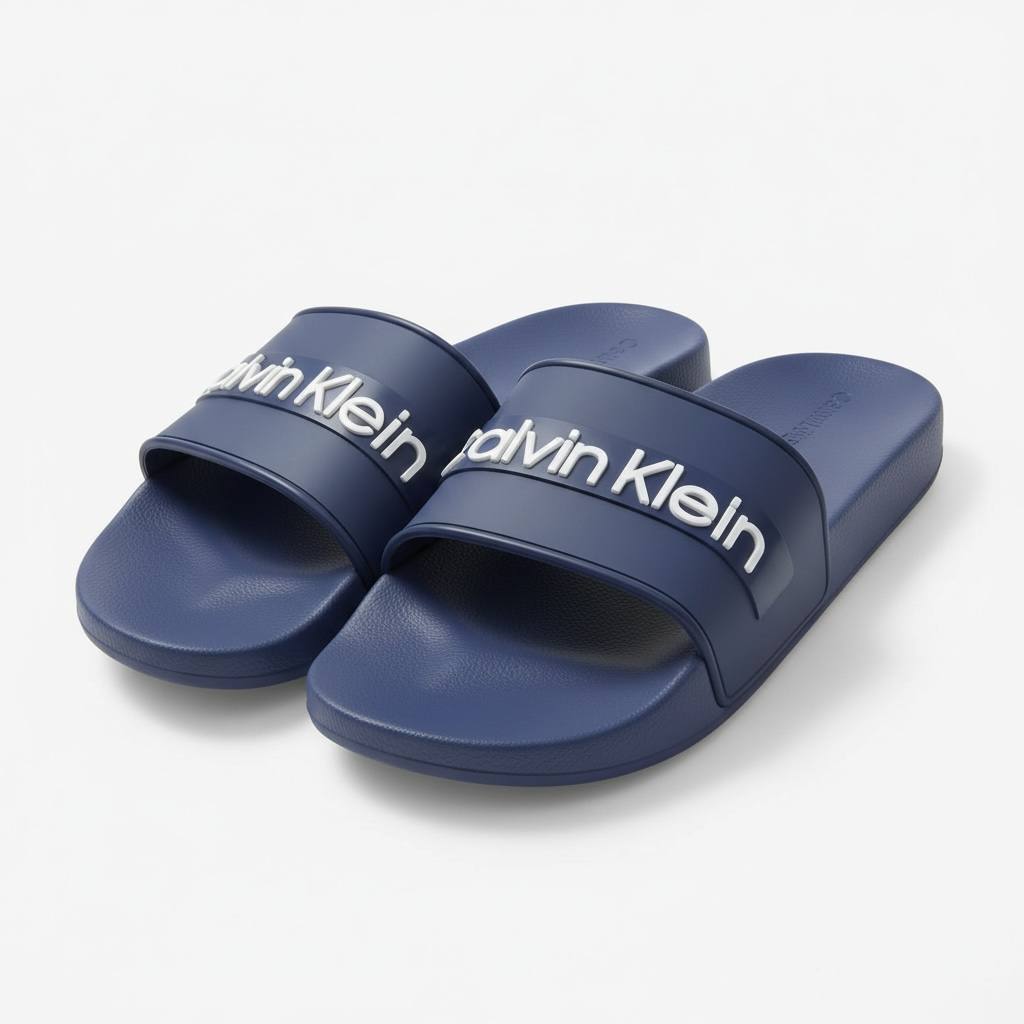 Calvin Klein Logo Slides – Navy Blue Casual Summer Slippers 👣💙