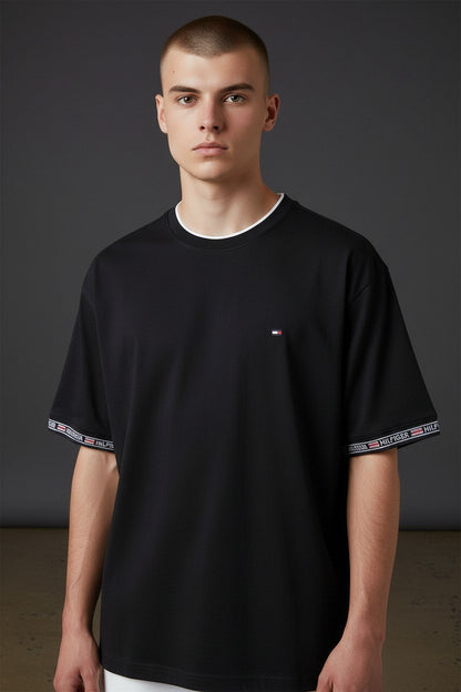Tommy Hilfiger Premium Minimalist Crew Neck Cotton T-Shirt for Men – Black Edition 🖤✨
