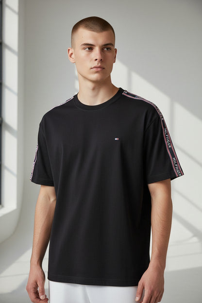 Tommy Hilfiger Premium Minimalist Crew Neck Cotton T-Shirt for Men – Black Edition 🖤✨