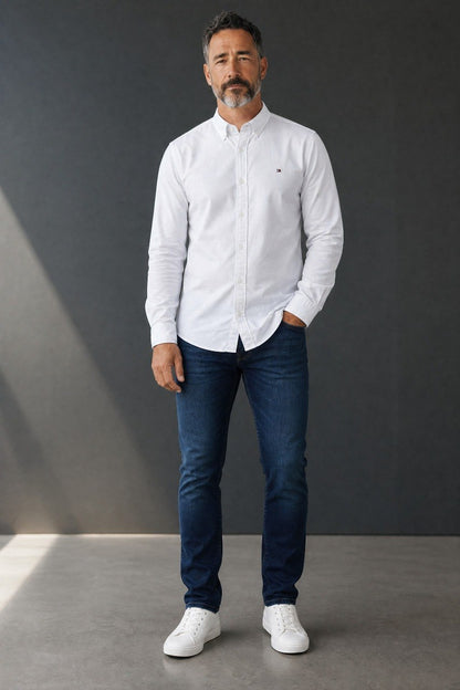 Tommy Hilfiger Premium Classic Oxford Button Down Long Sleeve Shirt for Men – Crisp White Luxury Edition 🤍✨