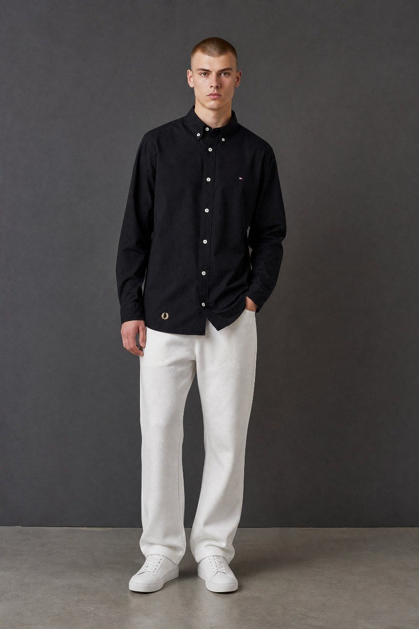 Tommy Hilfiger Premium Black Oxford Button Down Long Sleeve Shirt for Men – Luxury Minimal Smart Casual Essential 🖤✨
