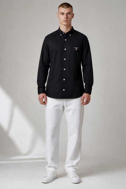 GANT Premium Black Button Down Long Sleeve Oxford Shirt for Men – Luxury Smart Casual Classic Fit Essential 🖤✨