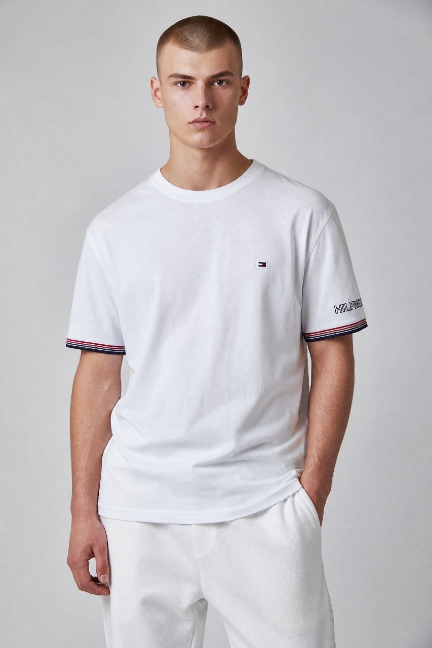 Tommy Hilfiger Premium White Crew Neck T-Shirt for Men – Luxury Minimalist Casual Cotton Tee 🤍✨
