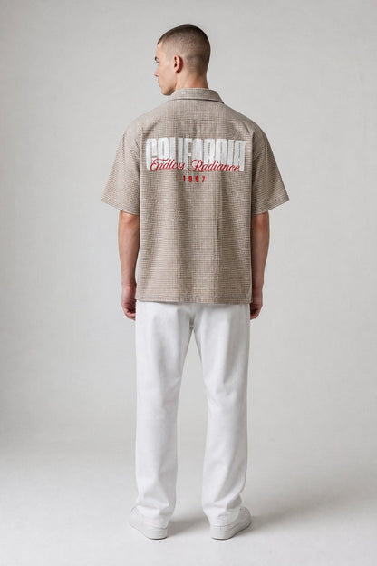 Zara Premium Beige Checkered Short Sleeve Button Up Shirt for Men – Relaxed Fit Smart Casual Summer Overshirt 🤎✨