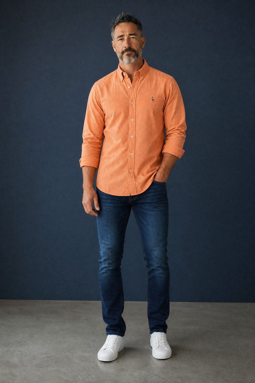 Polo Ralph Lauren Premium Peach Orange Oxford Button Down Long Sleeve Shirt for Men – Luxury Smart Casual Essential 🍑✨