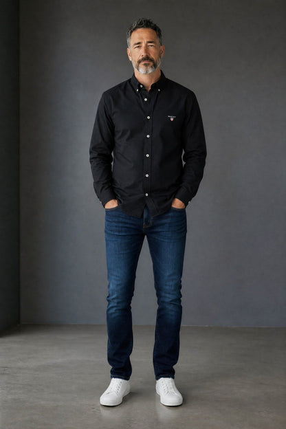 GANT Premium Black Button Down Long Sleeve Oxford Shirt for Men – Luxury Smart Casual Classic Fit Essential 🖤✨