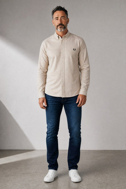 Fred Perry Premium Oxford Button-Down Shirt for Men – Elegant Slim Fit Smart Casual Long Sleeve Shirt 🤍✨