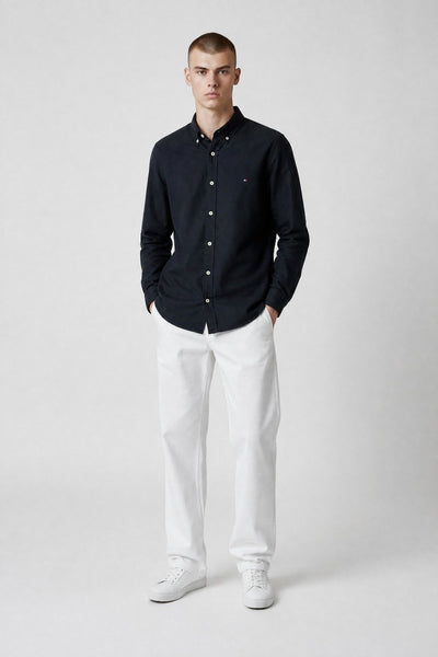 Tommy Hilfiger Premium Slim Fit Oxford Button-Down Shirt for Men – Classic Navy Smart Casual Long Sleeve Shirt 💙✨
