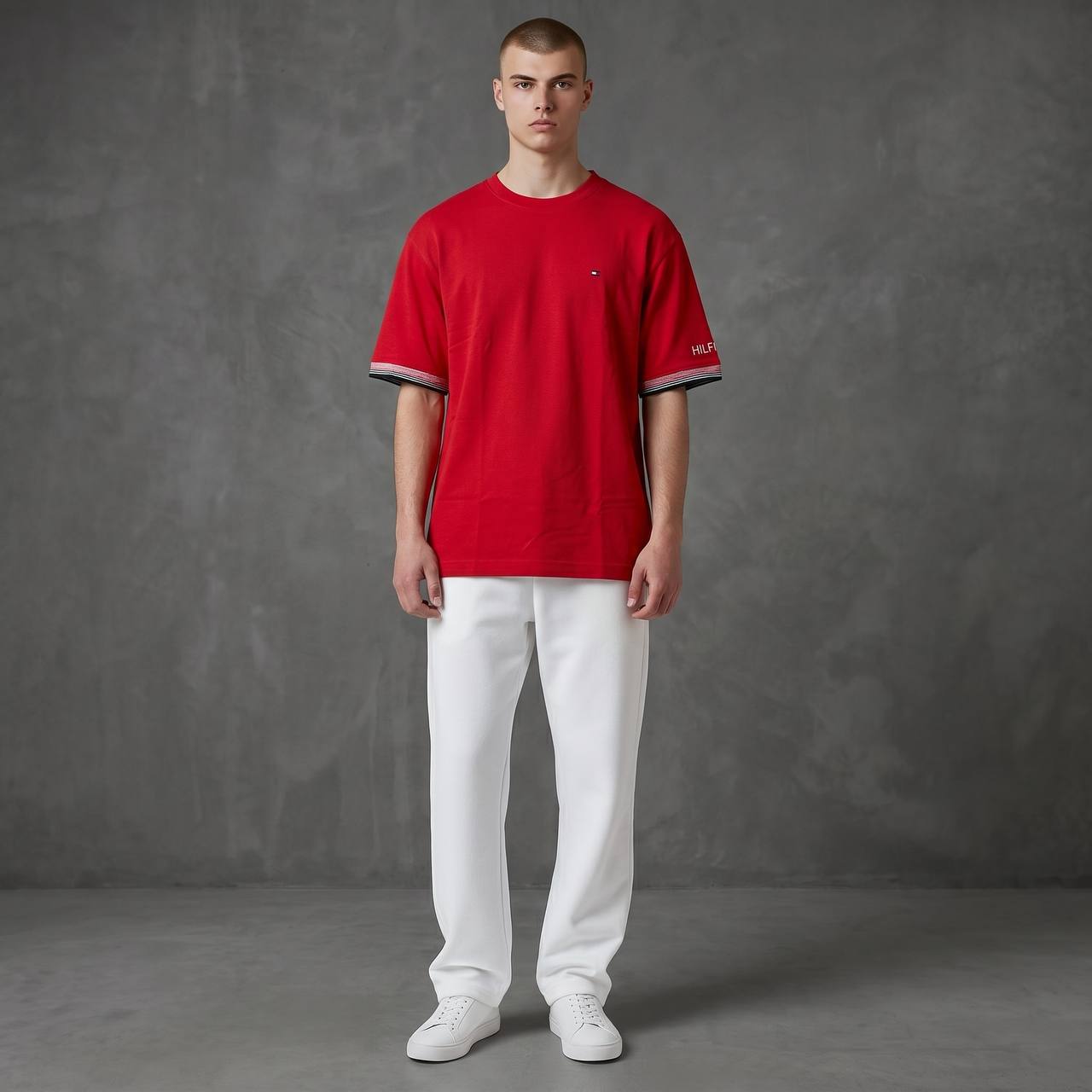 Tommy Hilfiger Inspired Oversized Red Essential T-Shirt for Men – Premium Casual Streetwear Tee 🔥