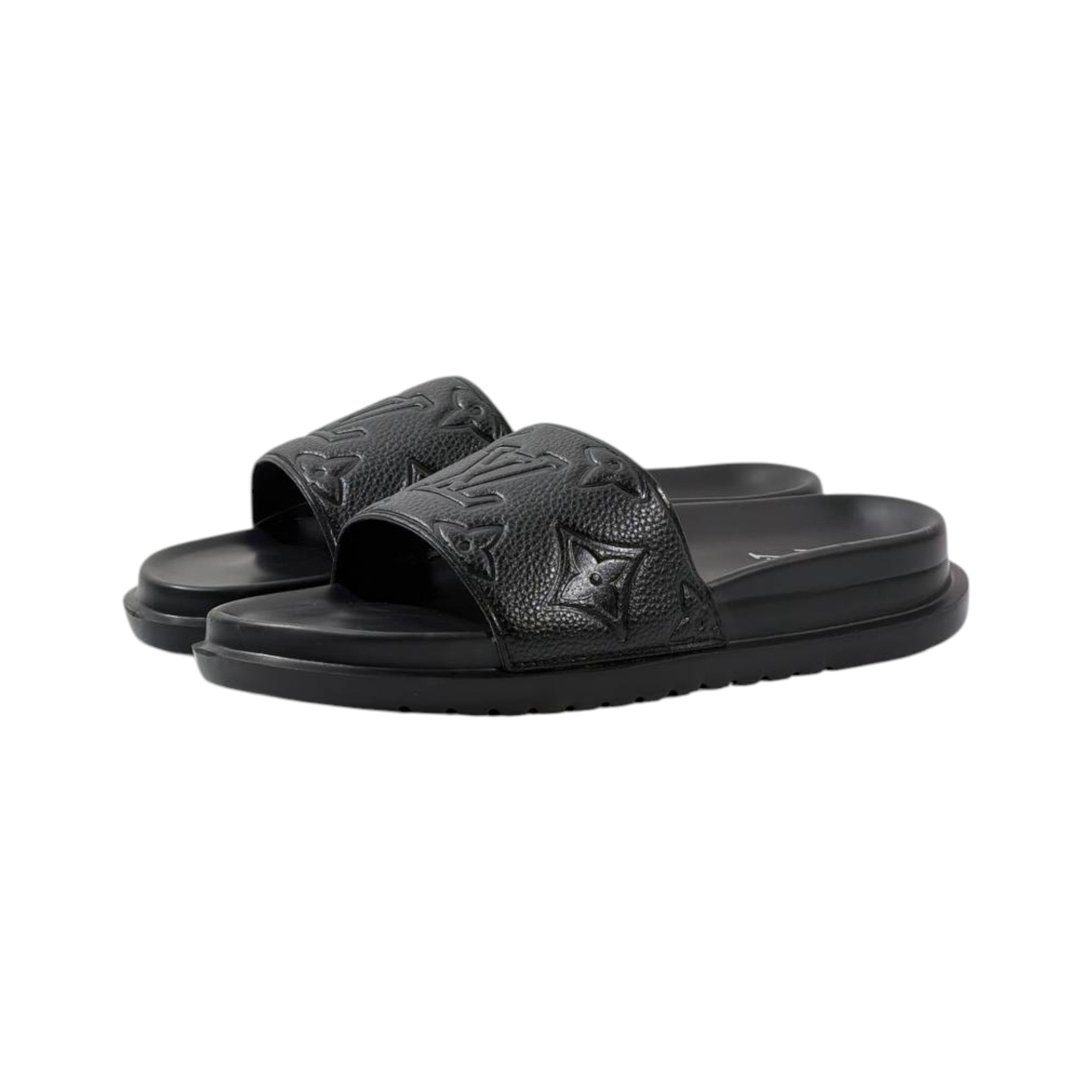 Louis Vuitton Inspired Monogram Slides – Triple Black Edition 🖤✨