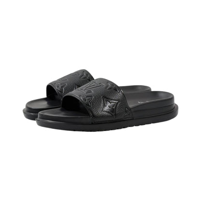Louis Vuitton Inspired Monogram Slides – Triple Black Edition 🖤✨